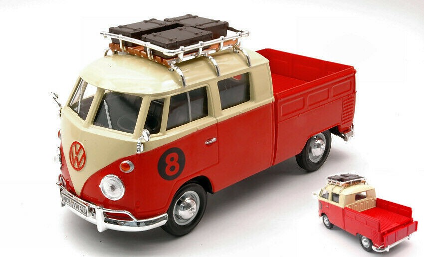 Roestig Opera Elegantie VW T1 Doka Yellow Red Motormax MOM79582 - Miniatures Autos Motos